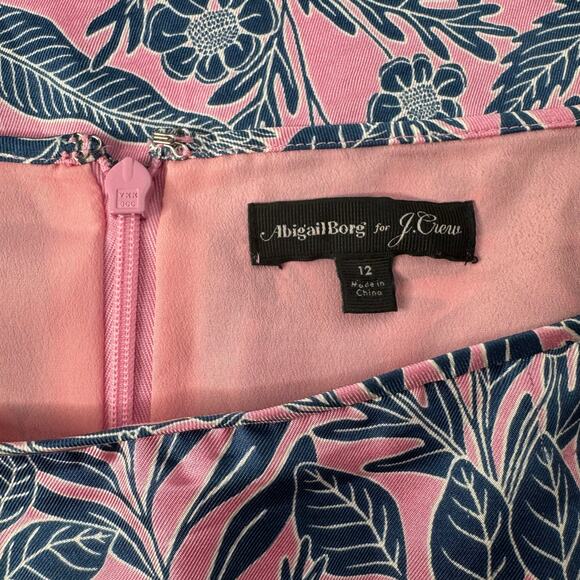 J. Crew x Abigail Borg Pink & Blue Floral 100% Silk Lined Skirt 34 x 25 Size 12 - Picture 3 of 8